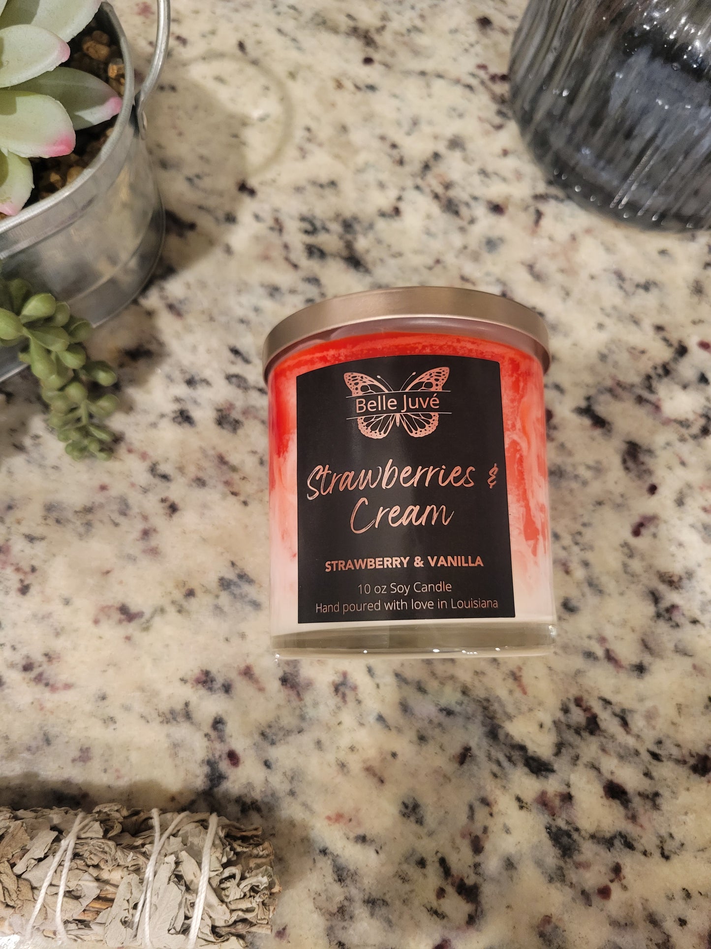 Strawberries and Cream | Coconut-Soy Wax Marbled Candle