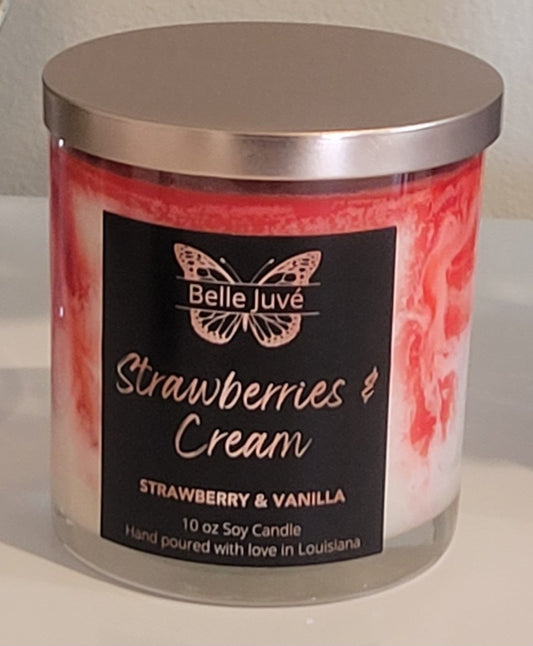 Strawberries and Cream | Coconut-Soy Wax Marbled Candle